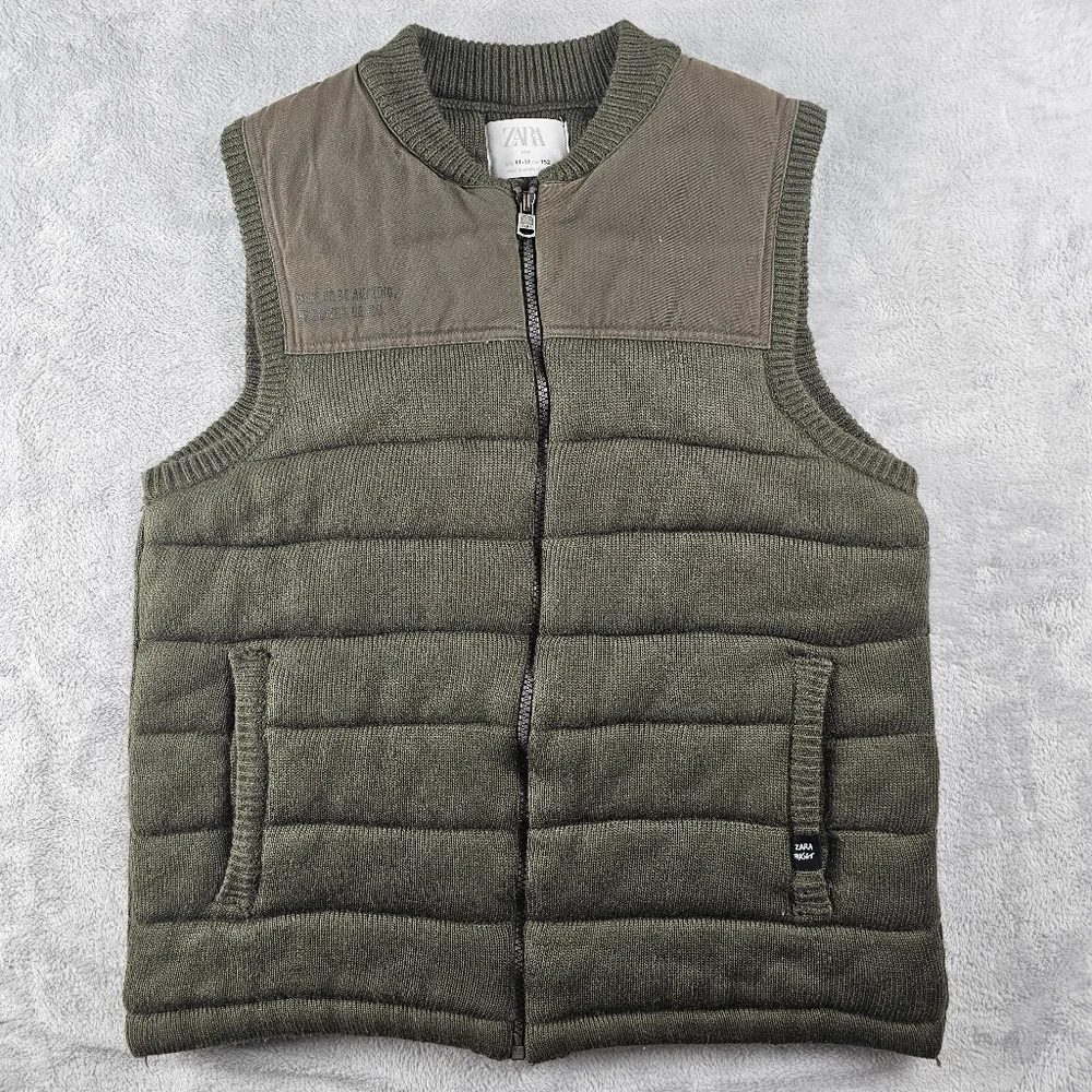 Zara Kids Zip Up Knitted Vest Size 11-12 Years Green